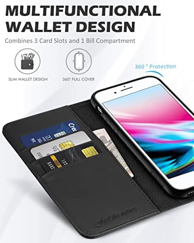 שילדון עור אמיתי אייפון 8 פלוס ארנק מקרה ספר כיסוי הפוך ו [חריץ לכרטיס אשראי] סגירה מגנטית תואם לאייפון